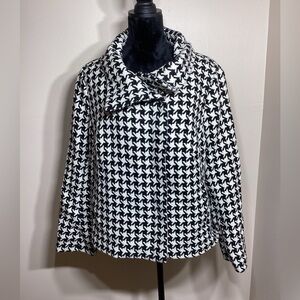 Talbots Houndstooth White and Black Wool Blend Moto Jacket Size 14W